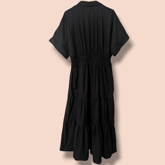Anthropologie Black Cotton Short Sleeve Tiered A-Line Somerset Maxi Dress LG - Picture 3 of 11